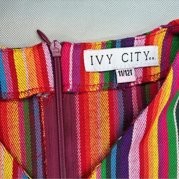 Ivy City Girls Fit and Flare Rainbow Striped Dress Size 11/12 Zipper Dopamine - Picture 6 of 7